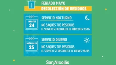 Cambios en la recolección de residuos por el feriado del 25 de mayo