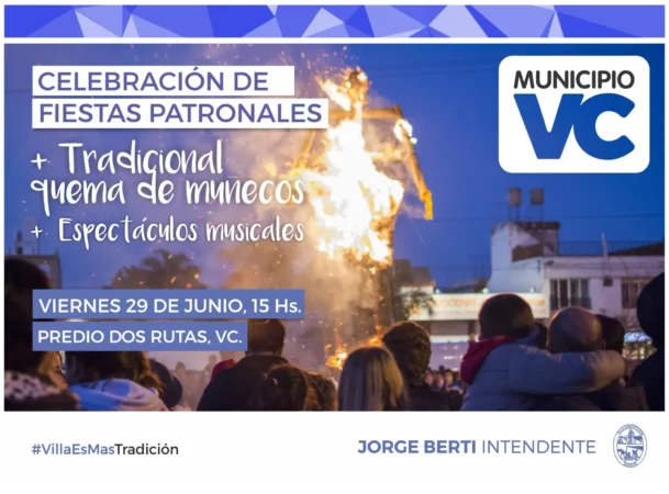 Cronograma viernes 29 “Fiesta Patronal de la ciudad”. 14:00 – Concentración en la parroquia San Pablo Apósol. 14:30 – Marcha hacia las Dos Rutas. 15:00 – Santa Misa en el predio de las Dos Rutas 16:00 – Acto oficial (números musicales, feria de artesanos, servicio de buffet). 17:00 – Quema tradicional de muñecos. 