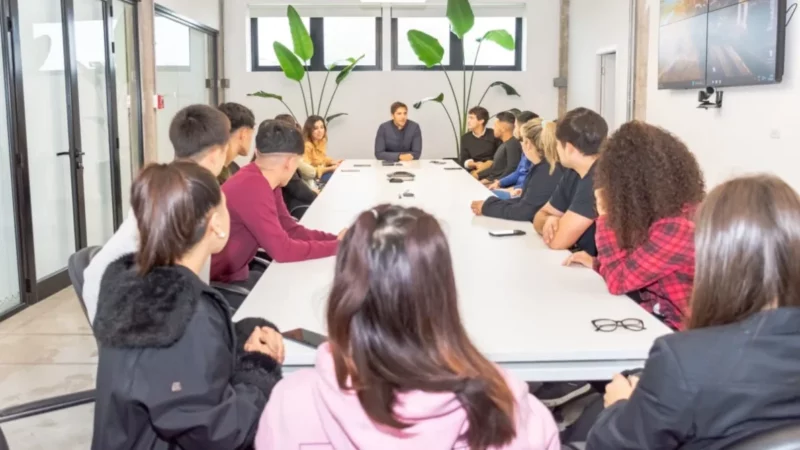 Santiago Passaglia junto al equipo de Juventud durante la reunión en la Municipalidad.