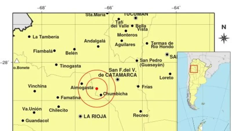 Un sismo de magnitud 4.8 sacudió el departamento de Andalgalá en Catamarca, Argentina, según el Inpres. Se sintió en Catamarca, La Rioja y Tucumán. No se reportaron daños ni víctimas.