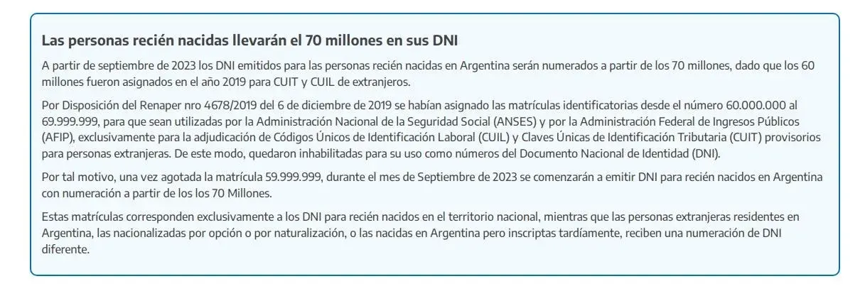 Renaper numeración de DNI